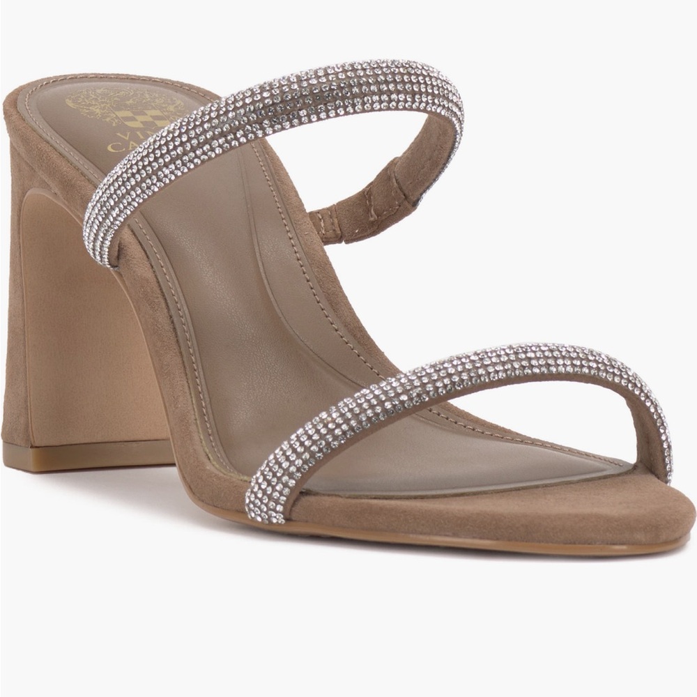Vince Camuto Azarah Elegant Brown Suede Heeled Sandals Sz 6.5 NEW in Box